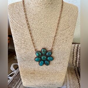 NWT Hubei Turquoise Flower Pendant Necklace Copper Western Boho Jewelry
